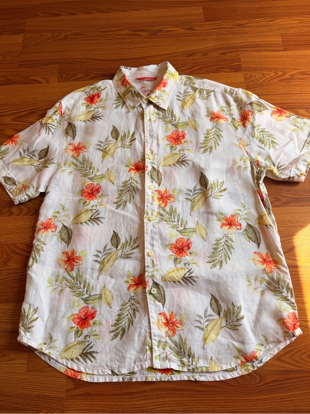 Tommy Bahama Men's White Floral Short-Sleeve Button-Up Shirt 100% Linen Large